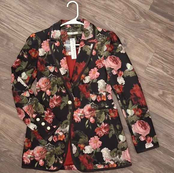 Alice + Olivia Breann Black Floral Slim-fit Blazor - Pink And Red - Size 6 - NWT - Picture 8 of 12